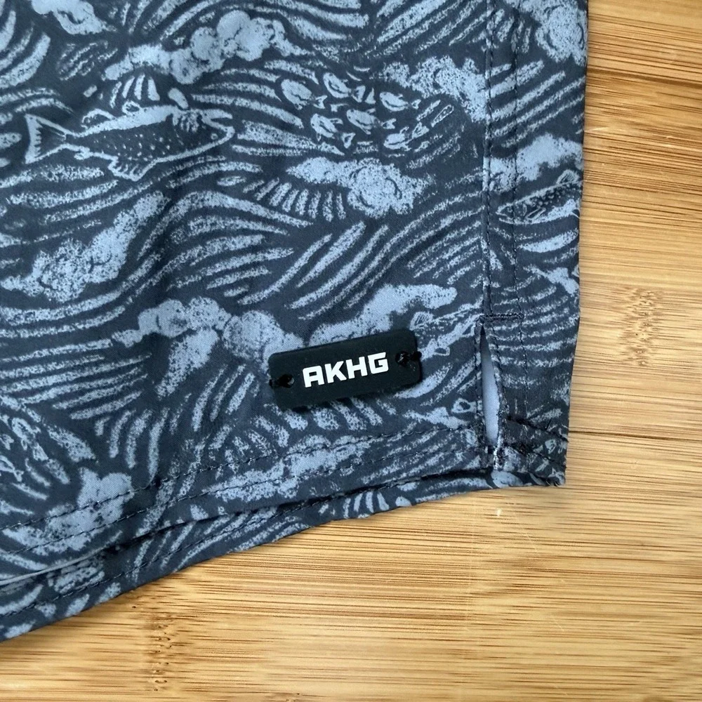 AKHG Alaskan Hardgear Swim Trunks Mens 36 Gray Fish Print 8